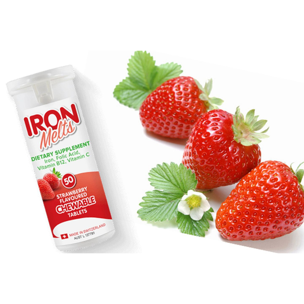 Viên sắt ngậm vị dâu Iron Melts Chewable, Úc bổ sung sắt cho bé từ 4 tuổi trở lên, mẹ bầu và mẹ sau sinh