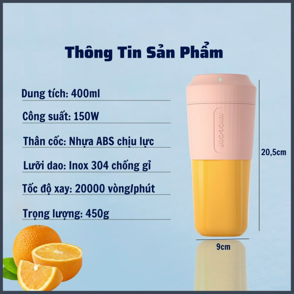 Máy xay sinh tố cầm tay chính hãng AHAHOME dung tích 450ml pin 3000mah công suất 50W