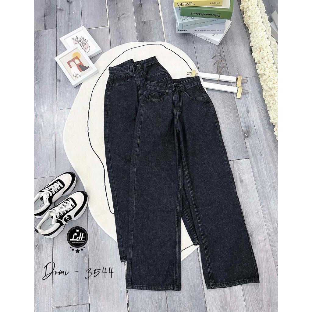 Quần jean nữ ống rộng, quần bò màu xám đen muối tiêu trơn lưng cao đơn giản Lê Huy Fashion MS 3544
