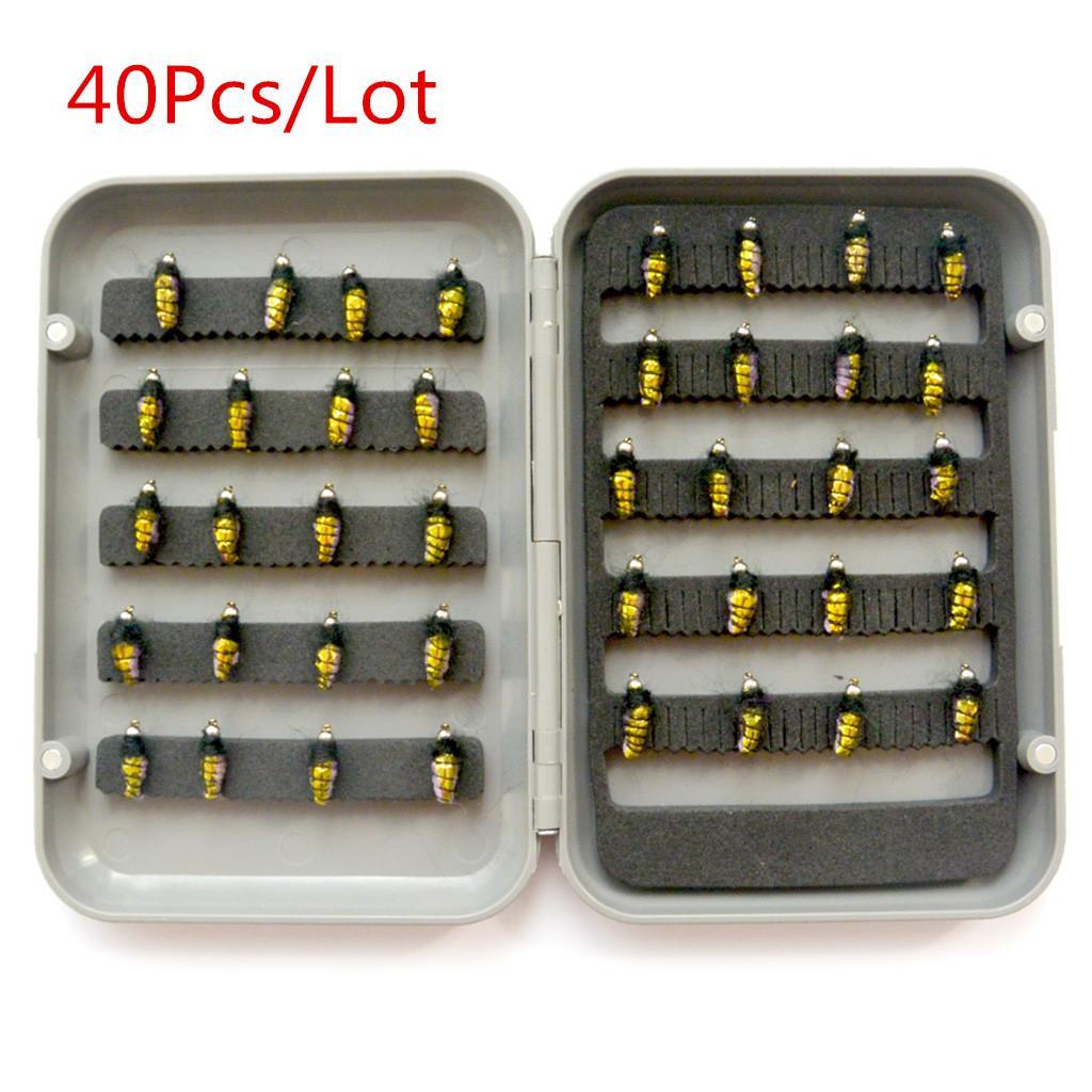 40Pieces Dry Flies/ Wet Flies Fly Fishing flies Kit Bass Salmon Trouts Flies Floating/Sinking with Fly Box