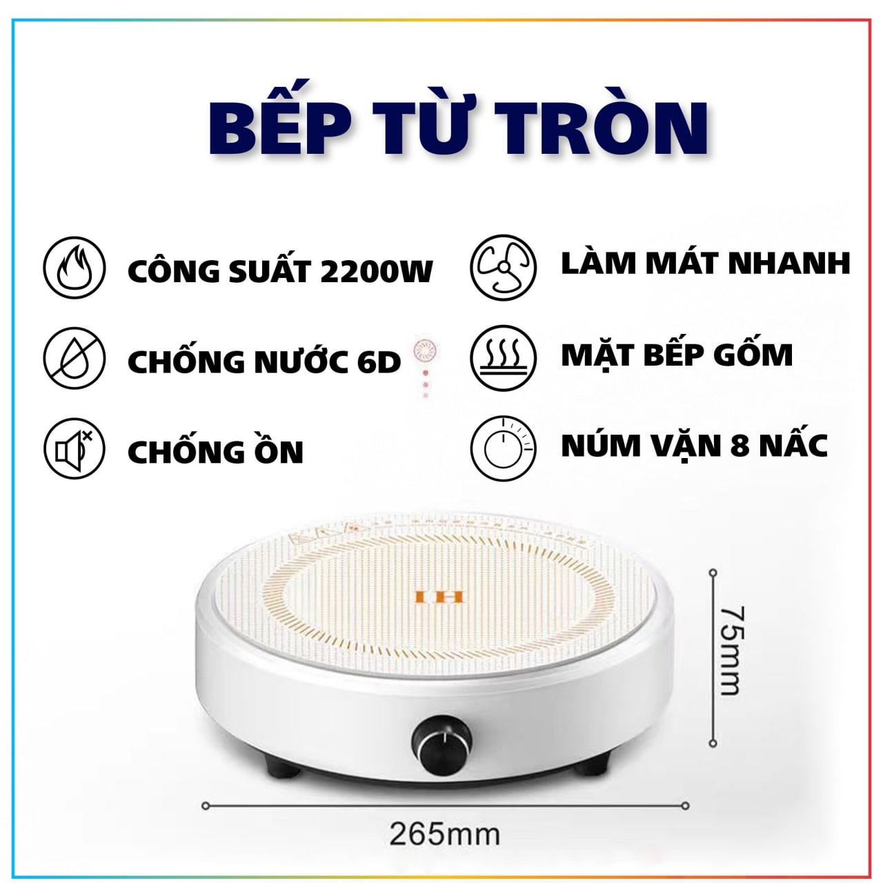 Bếp Từ Đơn Tròn Công Suất 2200W - Bếp Điện Hồng Ngoại - Mặt Kính Cường Lực Phím Cơ Chế Độ An Toàn - Không Kén Nồi - Siêu Bền