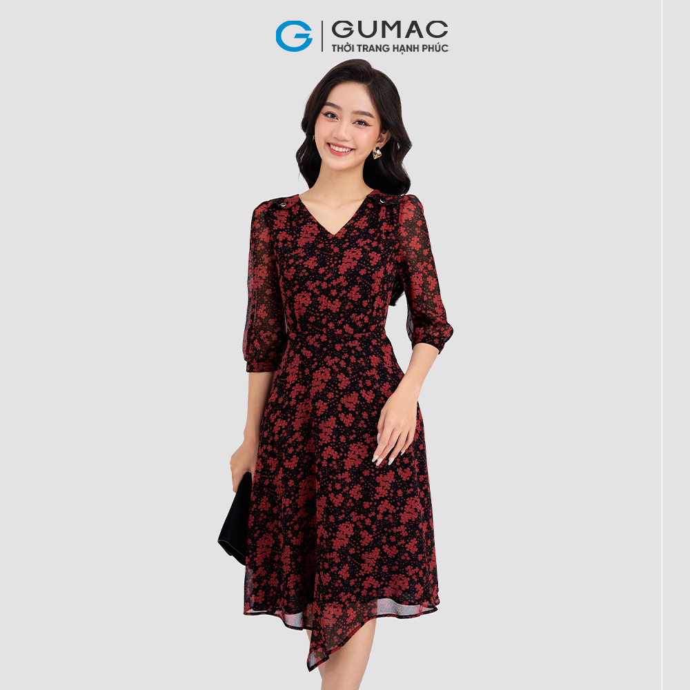 Đầm phối vai nhún GUMAC DD03067