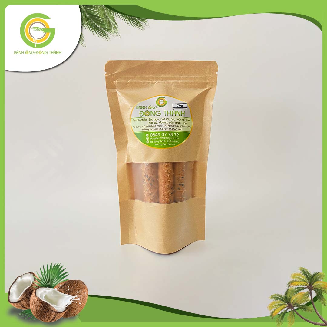 Bánh ống Đông Thành thơm ngon - Bánh ống xứ dừa - Đặc sản Bến Tre túi