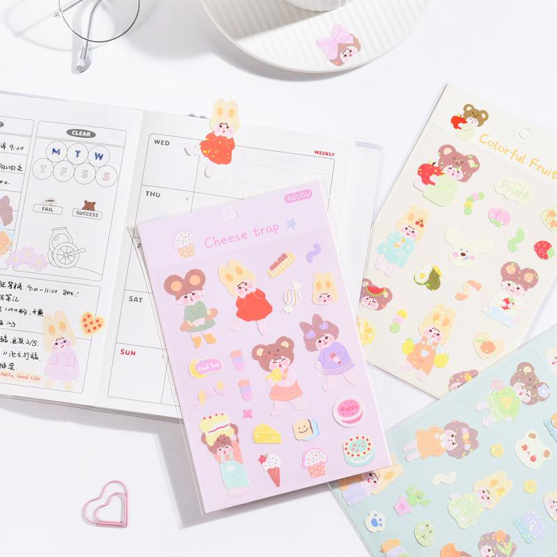 Bìa sticker dán cao cấp cô bé óng ánh - Thỏ Hồng