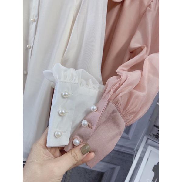 Sơ mi dài tay cổ sen nút ngọc