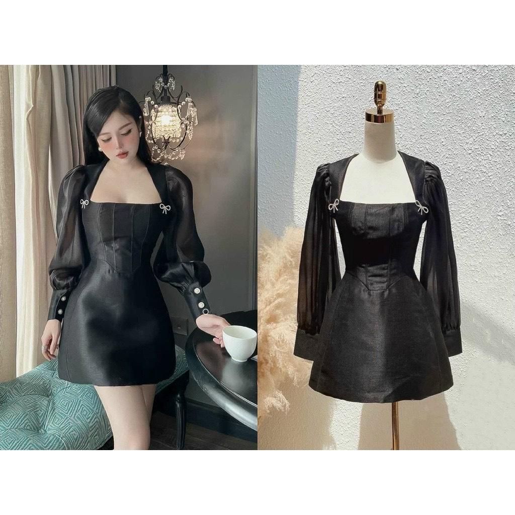 ĐẦM XOÈ CỔ VUÔNG ĐÍNH ĐÁ NƠ TAY VOAN  13973