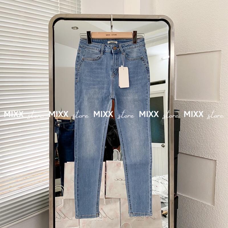 Quần Jean Nữ Skinny Trơn chất dày dặn co giãn thoải mái phom 9 tấc lưng vừa ngang rốn