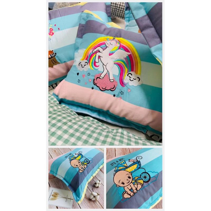 Gối cotton thêu hình ngộ nghĩnh kèm ruột 30x50cm