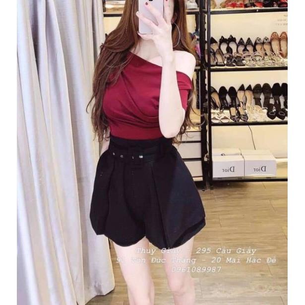 Quần short nữ kèm belt siêu đẹp quần sooc nữ chất tuyết mưa đứng from thời trang Banamo Fashion, short kèm belt đen 632
