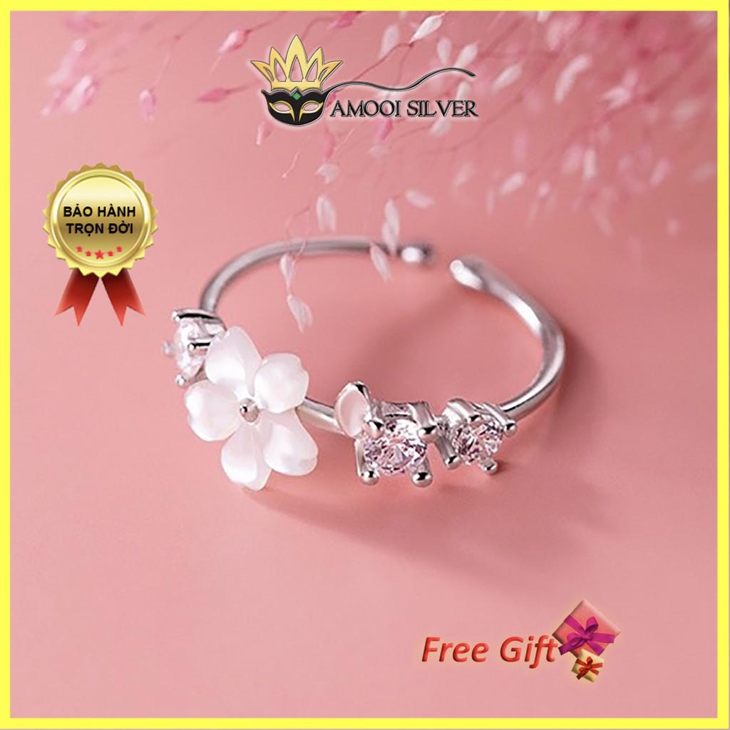 Nhẫn bạc S925 freesize hoa anh đào xà cừ - Amooi Silver AN92