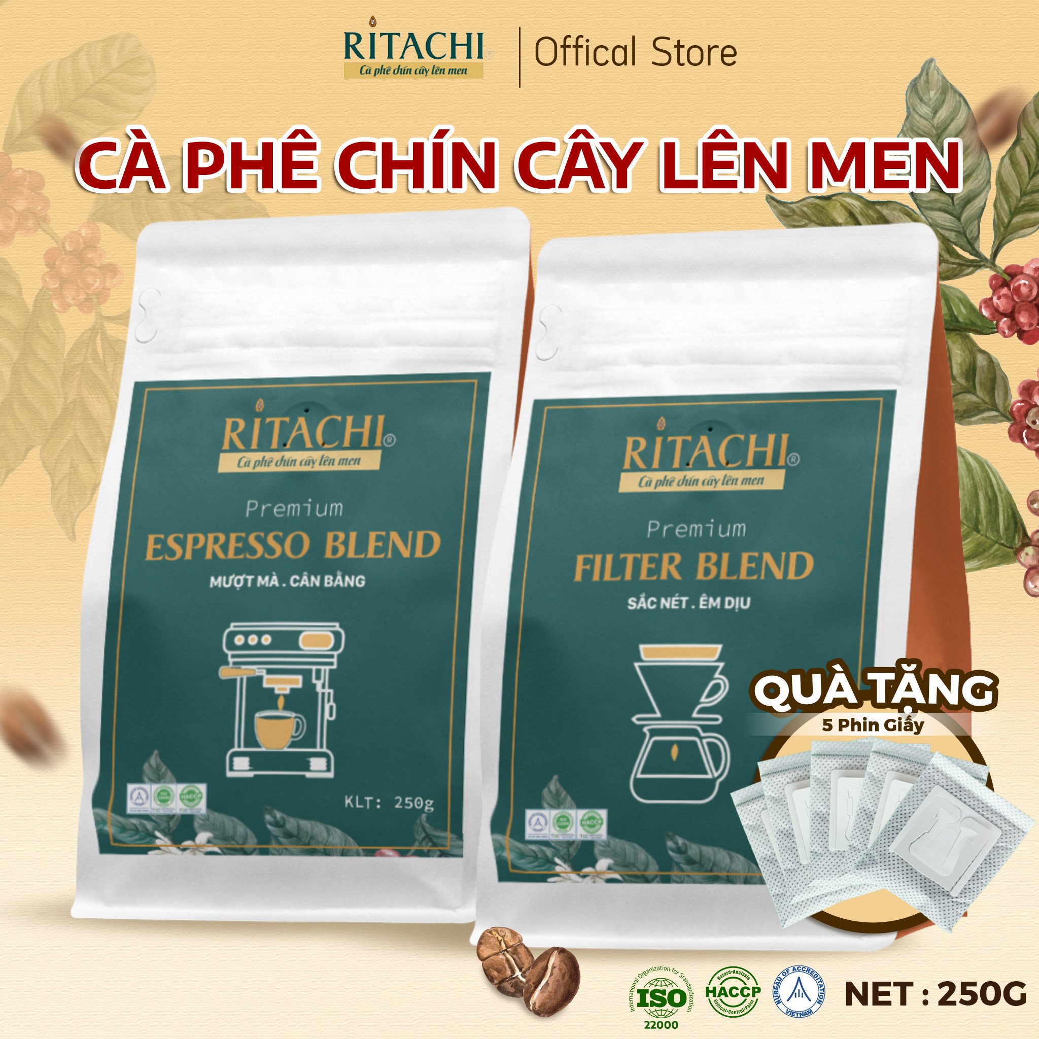 Combo Cà phê Filter Blend và Espresso Blend, Phối Cafe Arabica và Rubusta, 100% Rang Mộc,Cà Phê Pha Máy, Pha Phin, Cold Brew, Fine Robusta và Specialty Arabica