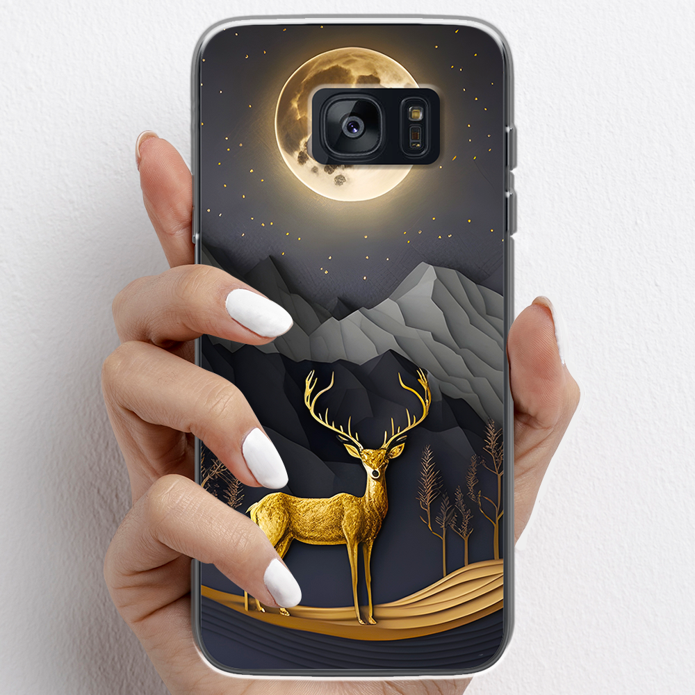 Ốp lưng cho Samsung Galaxy S7, Samsung Galaxy S7 Edge nhựa TPU mẫu Nai vàng và mặt trăng