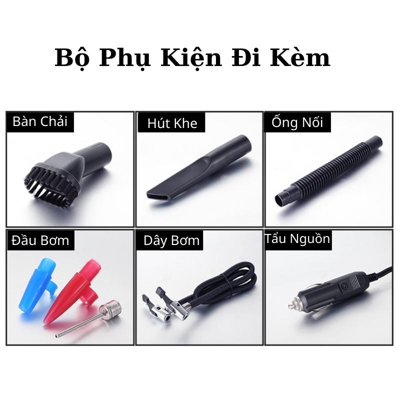 Máy Hút Bụi Ô Tô - Máy Bơm Lốp Ô Tô Đa Năng - Đo Áp Suất Lốp, Đèn Pin Chiếu Sáng hàng nhập khẩu