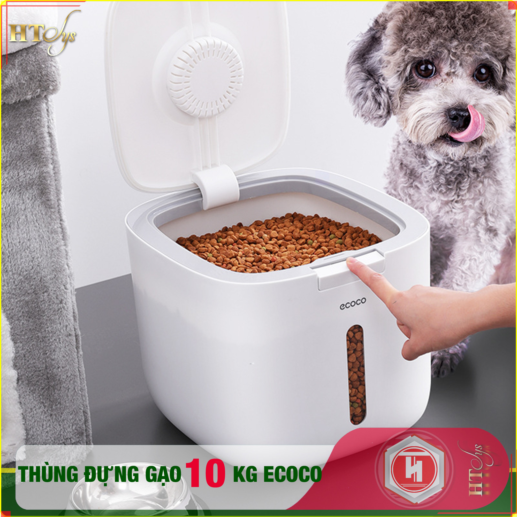 [ComBo] Thùng đựng gạo thông minh 10kg ECOCO - E2005, thiết kế dạng nhấn nút, chất liệu ABS cao cấp + 01 Vỉ móc Vàng Tài Lộc + 04 Khăn lau siêu thấm