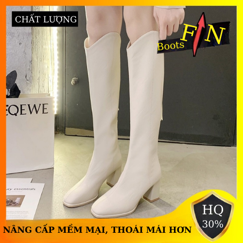 Bốt Đùi Nữ Da Lì Trắng Đen Thời Trang Khoá Sau Ulzzang Siêu Hót Cao Cổ Giày Boot Xinh