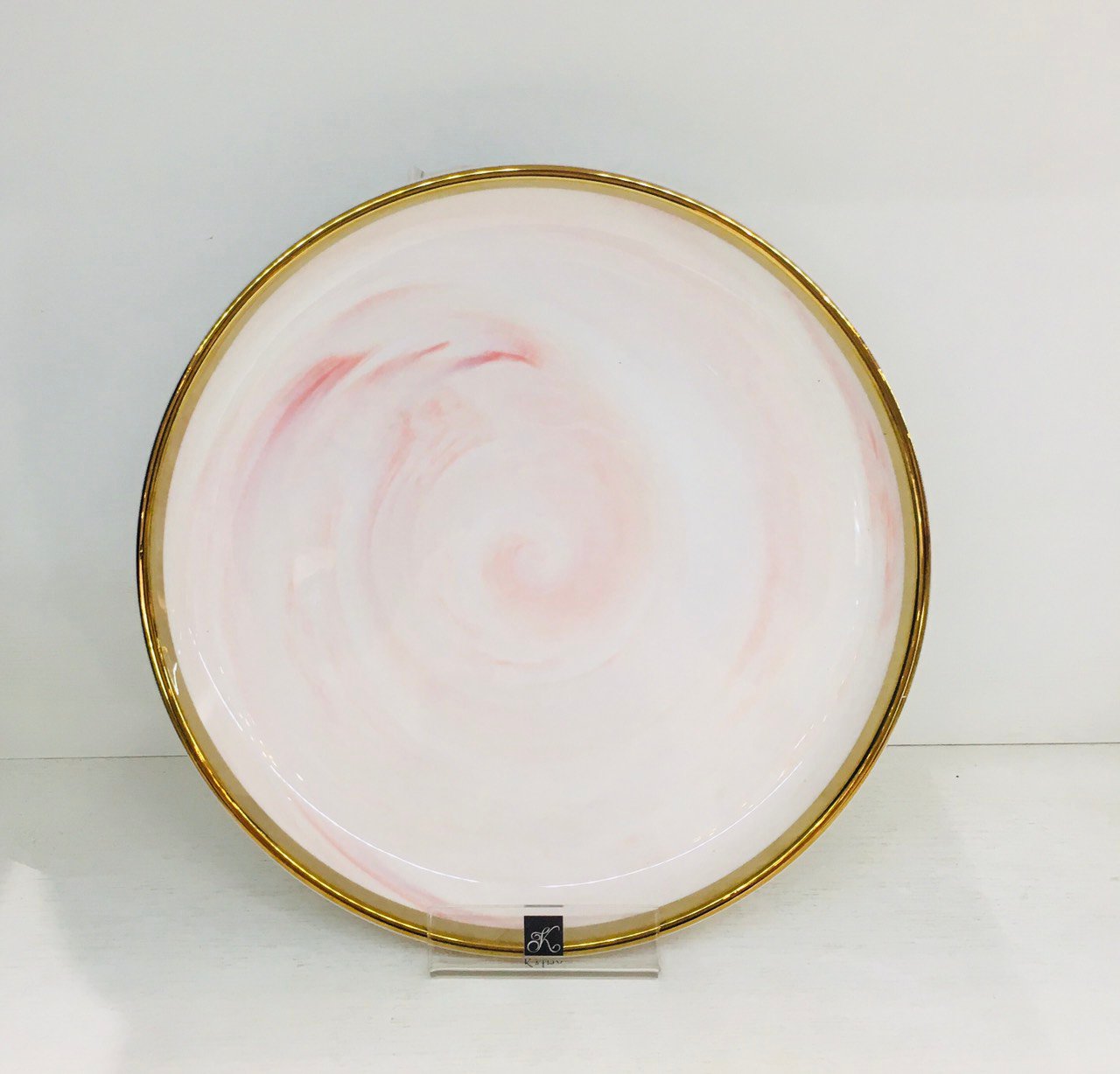 Đĩa tròn gốm sứ cao cấp 21cm vân đá hồng viền vàng sang trọng PINK MARBLE 5547TM