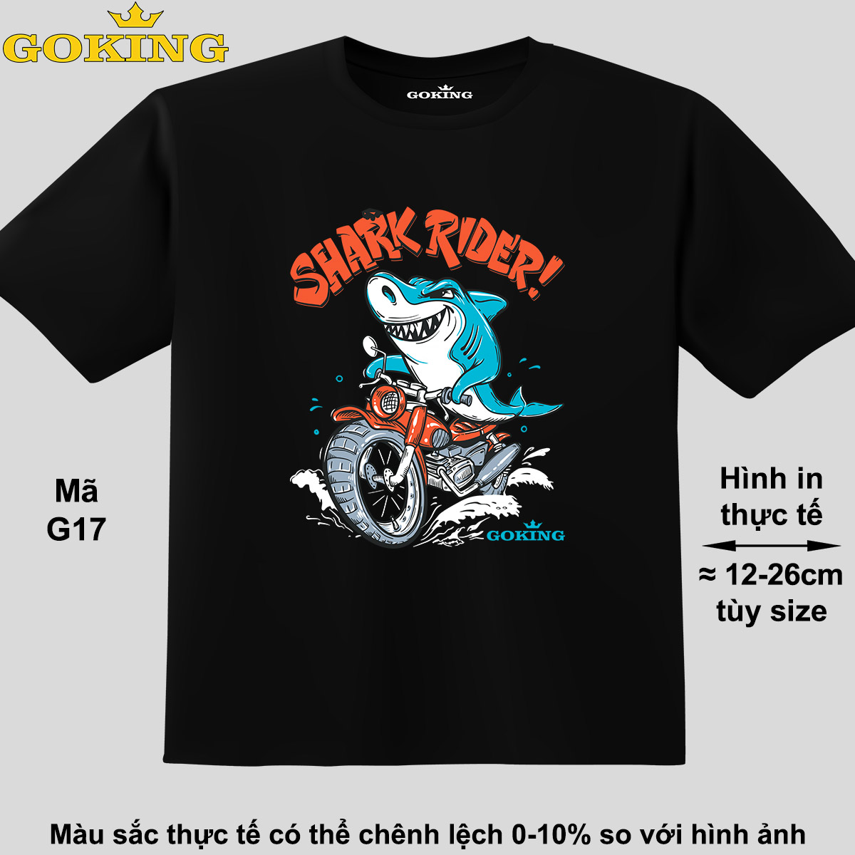 SHARK RIDER, mã G17. Áo thun hàng hiệu Goking, form unisex cho nam nữ, trẻ em, bé trai gái. Áo phông in đẹp, quà tặng cao cấp cho gia đình, cặp đôi, doanh nghiệp, hội nhóm