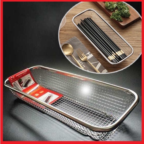 Set 3 rổ chữ nhật inox 304 thoát nước chống gỉ sét