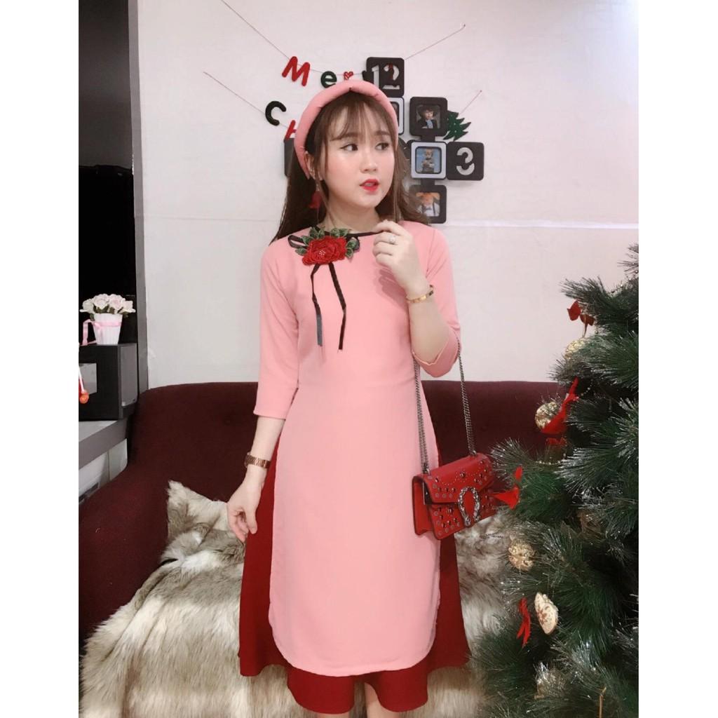 Aó dài cách tân kèm mấn thêu hoa 2018