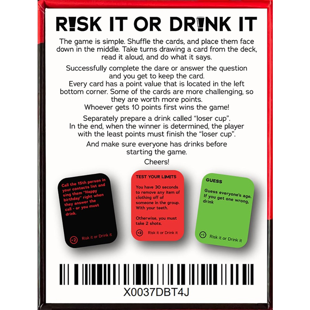 Bộ bài Drinking Game tiếng Anh Risk It Or Drink It Fun Party Game for College