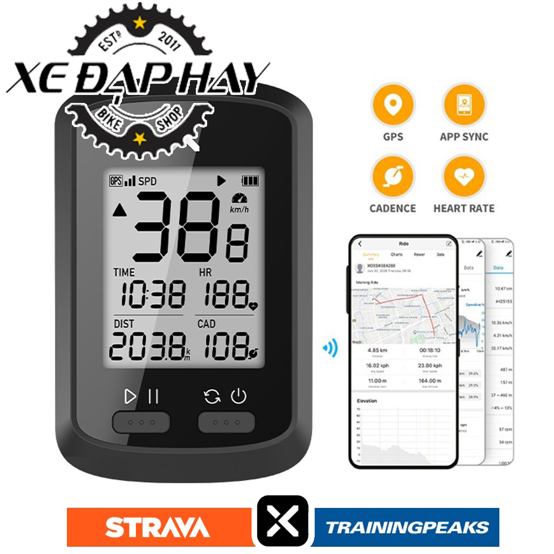 COMBO Phụ Kiện Đạp Xe | Đồng Hồ Đo Tốc Độ Xoss G+ Định Vị GPS Thông Minh, Tích Hợp App Trên SmartPhone | Túi Treo Khung Và Đèn Kiêm Còi Xe Đạp Sạc Pin USB