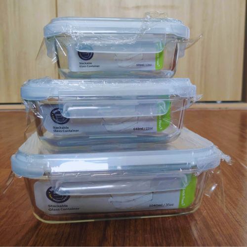 Bộ 3 Hộp Thủy Tinh Hình Chữ Nhật LocknLock Dung Tích 370ml, 640ml, 1040ml- Hàng Chính Hãng