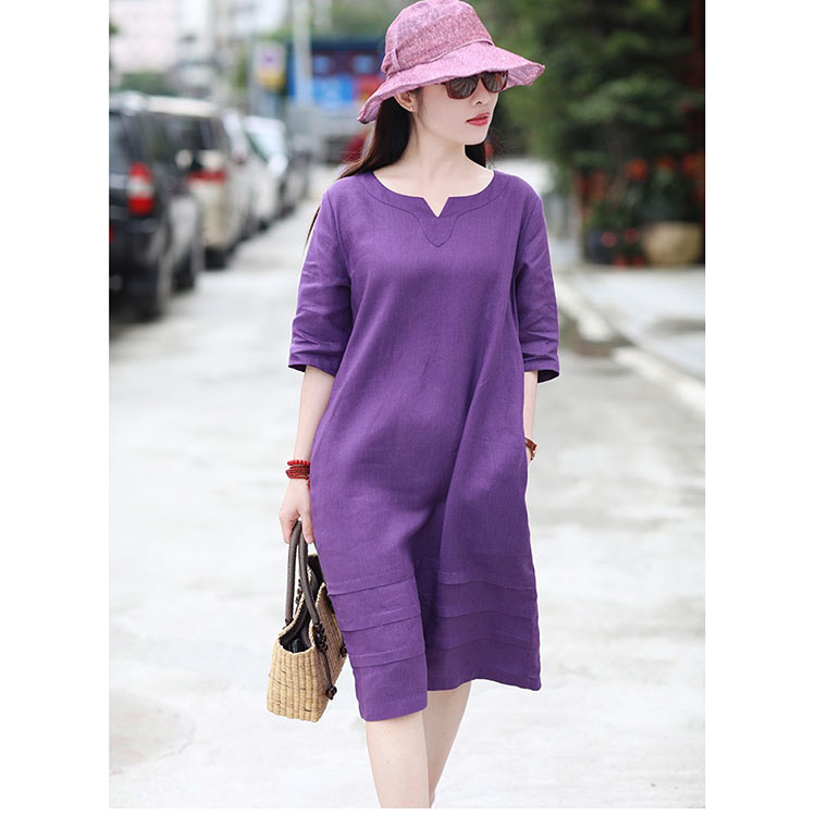 Đầm suông linen tay lỡ basic sang trọng, thời trang xuân hè 2021