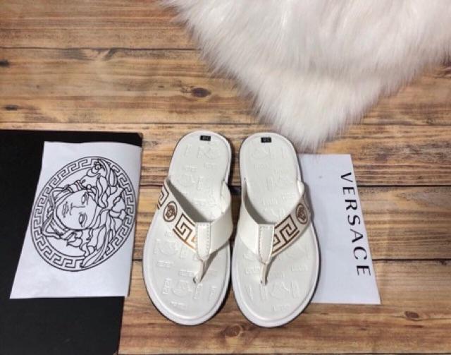 Dép kẹp nam V cao cấp sọc logo trên quai có 2 màu đẹp trắng, đen Full box