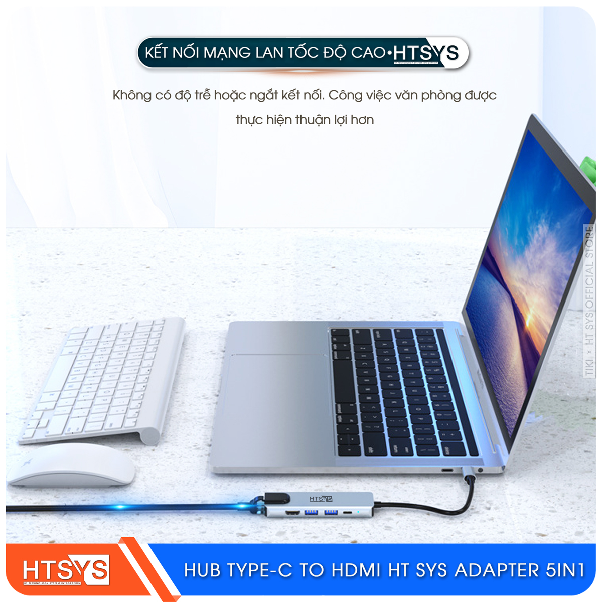 Hub Type C HT SYS 5 in 1 To HDMI, USB 3.0, Lan, PD 100W - Hàng Chính Hãng