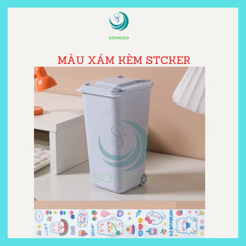 -Thùng rác mini để bàn, trên xe ô tô kèm sticker dán 16x10x6,5cm- CHỌN MÀU- Hộp đựng bút, cọ trang điểm đa năng hình xe rác mini