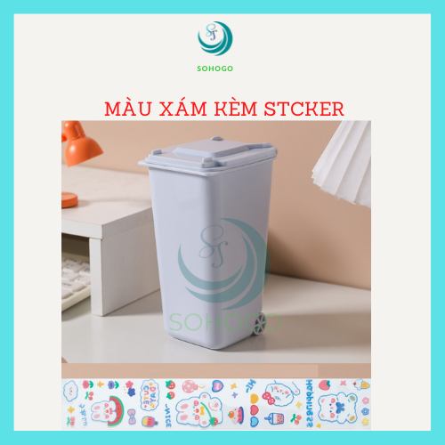 [VIDEO]-Thùng rác mini để bàn, trên xe ô tô kèm sticker dán 16x10x6,5cm- CHỌN MÀU- Hộp đựng bút, cọ trang điểm đa năng hình xe rác mini