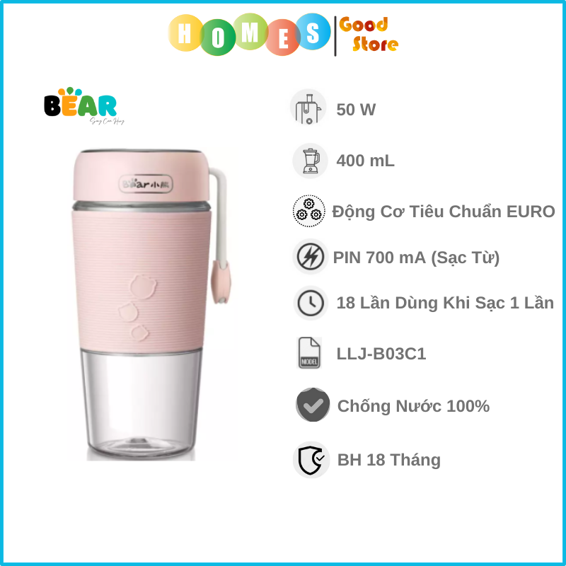 Máy Xay Sinh Tố Mini Cầm Tay BEAR LLJ-B03C1 - Hàng Chính Hãng