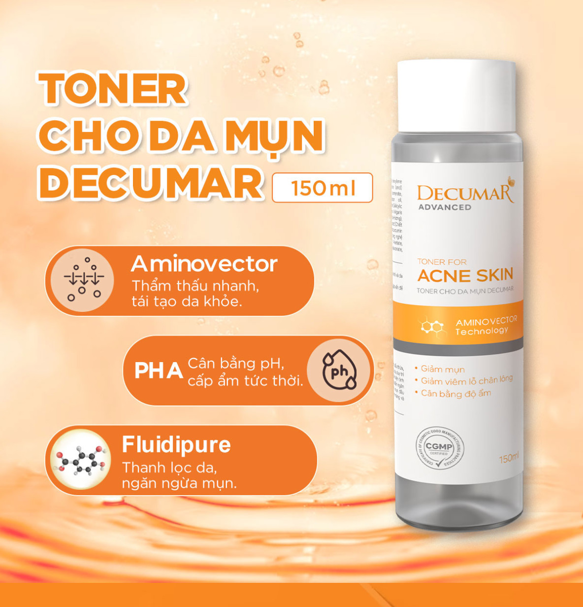 Toner Decumar Advanced 150ml cân bằng độ ẩm sạch thoáng ngừa mụn dịu mát phù hợp mọi loại da