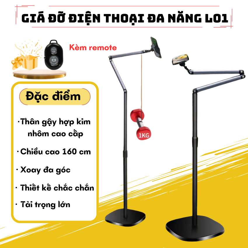 Giá đỡ điện thoại đa năng xoay đa góc L01 - Tripod điện thoại quay video, chụp ảnh, livestream hợp kim nhôm chắc chắn - Hàng chính hãng