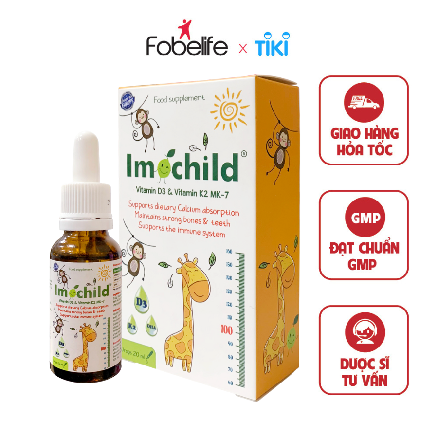 Siro Bổ Sung Vitamin D3K2 Giúp Bé Xương Chắc Khỏe Phát Triển Chiều Cao Imochild D3K2 - Lọ 20ml