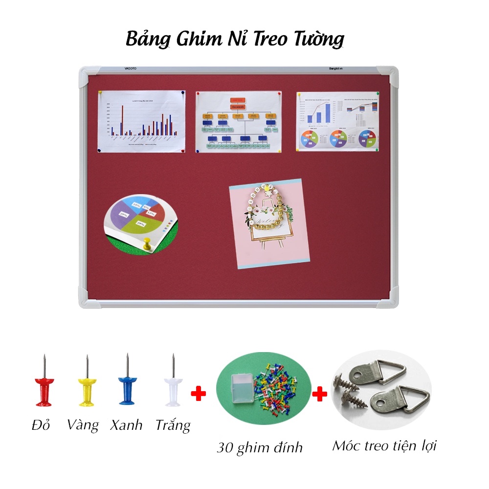 Bảng Ghim Nỉ 4 màu Kích Thước: 60*80cm (Tặng 30 ghim đinh ngũ sắc)  cho mỗi bảng, Bảng ghim tài liệu, ảnh, tranh lưu lại những kỉ niệm đáng nhớ