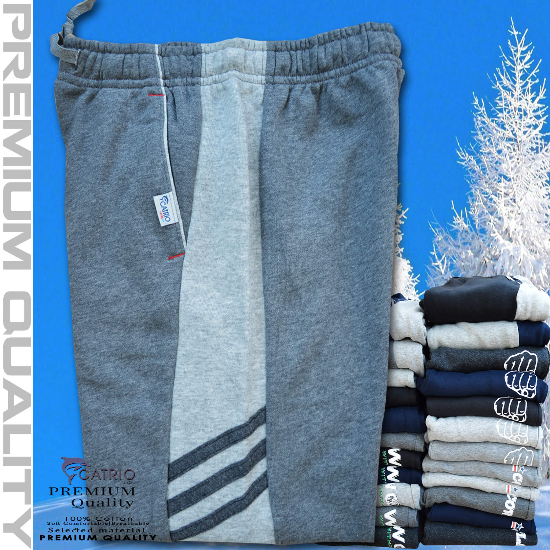 Quần thun dài bé trai vải 100% cotton PHỐI SƯỜN màu CHUỘT pha xám là quần nỉ trẻ em CATRIO từ 9 tuổi đến 18 tuổi phù hợp thời tiết se lạnh mùa thu đông với kiểu dáng thể thao tuyệt đẹp