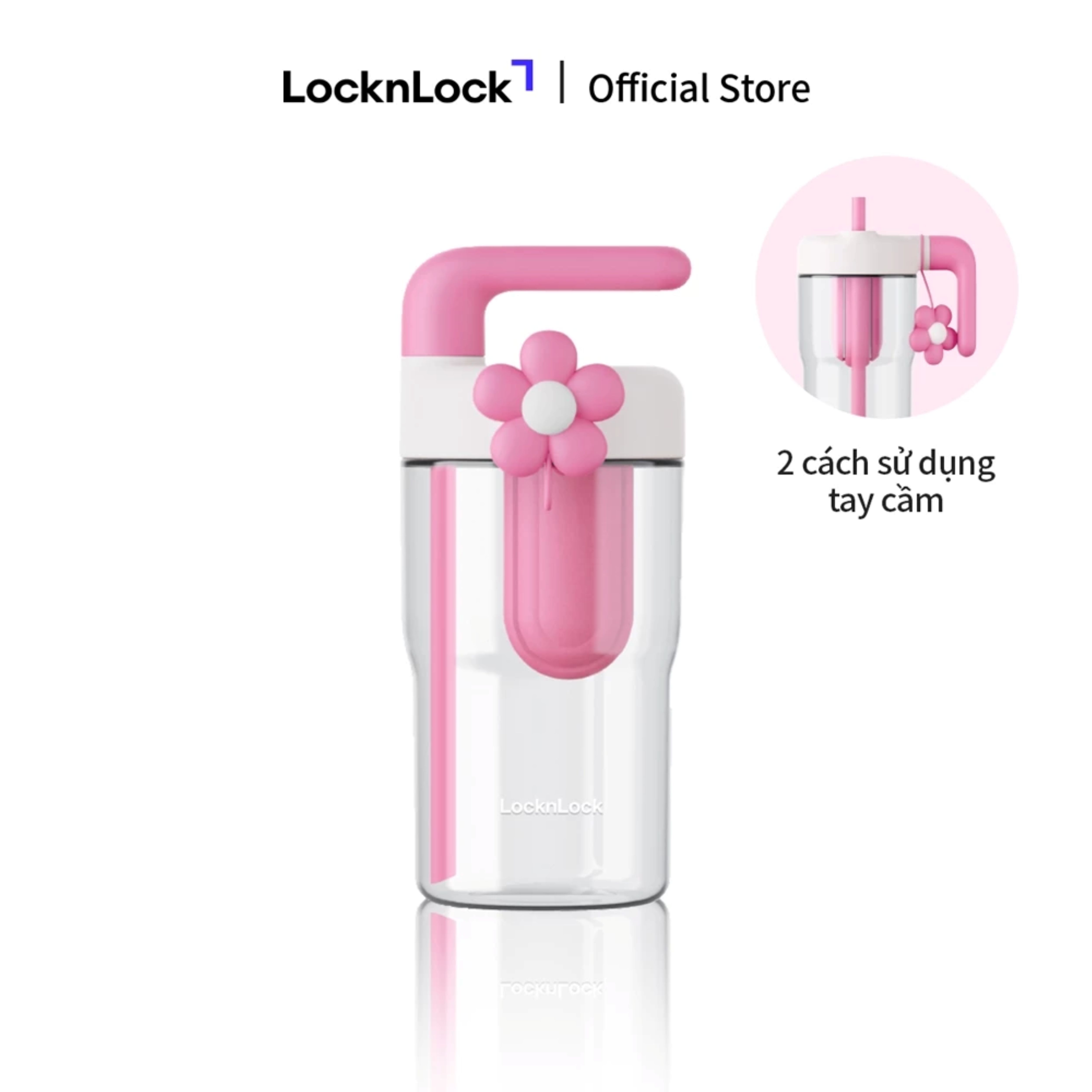 Bình nhựa tritan LocknLock Handy Infuser Bottle ABF916 dung tích 770ml kèm ống hút và hoa trang trí - 3 màu Hàng Chính Hãng