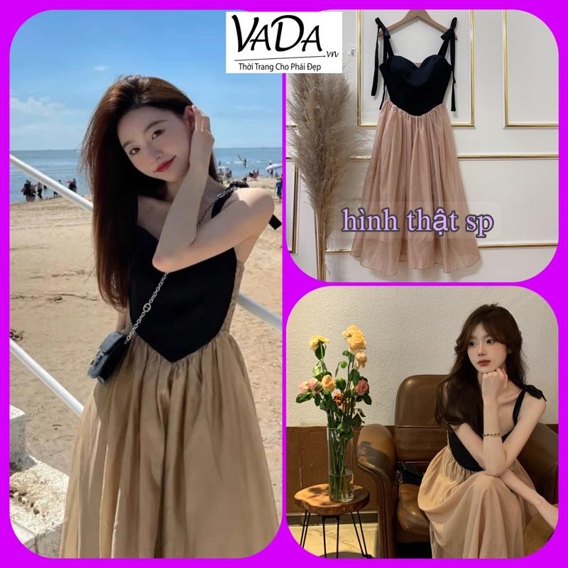 Đầm váy dáng dài midi 2 dây Có cúp ngực cut Viền TRÁI TIM siêu hot - Thời Trang VADA