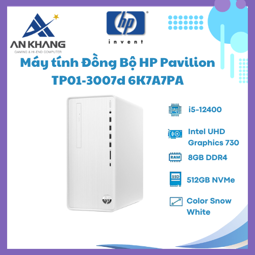 Máy Tính Để Bàn HP Pavilion TP01-3007d 6K7A7PA ( i5-12400/ 8GB / 512GB / Intel Graphics /Wlan ac+BT /USB Keyboard &amp; Mouse/ Win11 Home) - Hàng Chính Hãng - Bảo Hành 12T