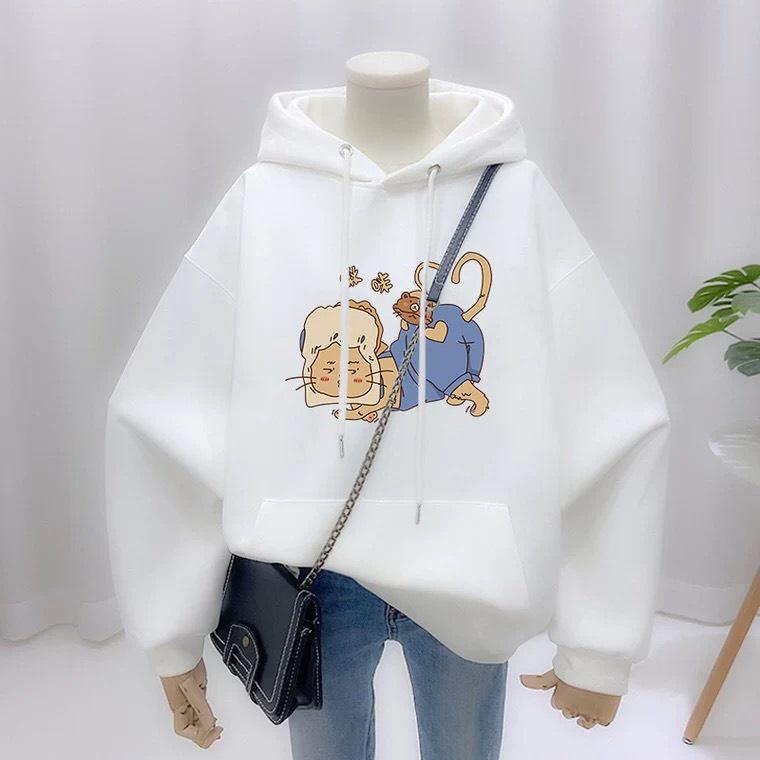 Áo hoodie nam nữ chuột trộm bánh mì chất nỉ bông siêu dày , phom rộng size từ 37 đến 65kg