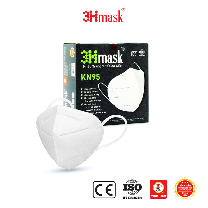 [Thùng 30 hộp] Khẩu Trang 3Hmask KN95 Quai Tròn Trắng (10 cái x 30 hộp)