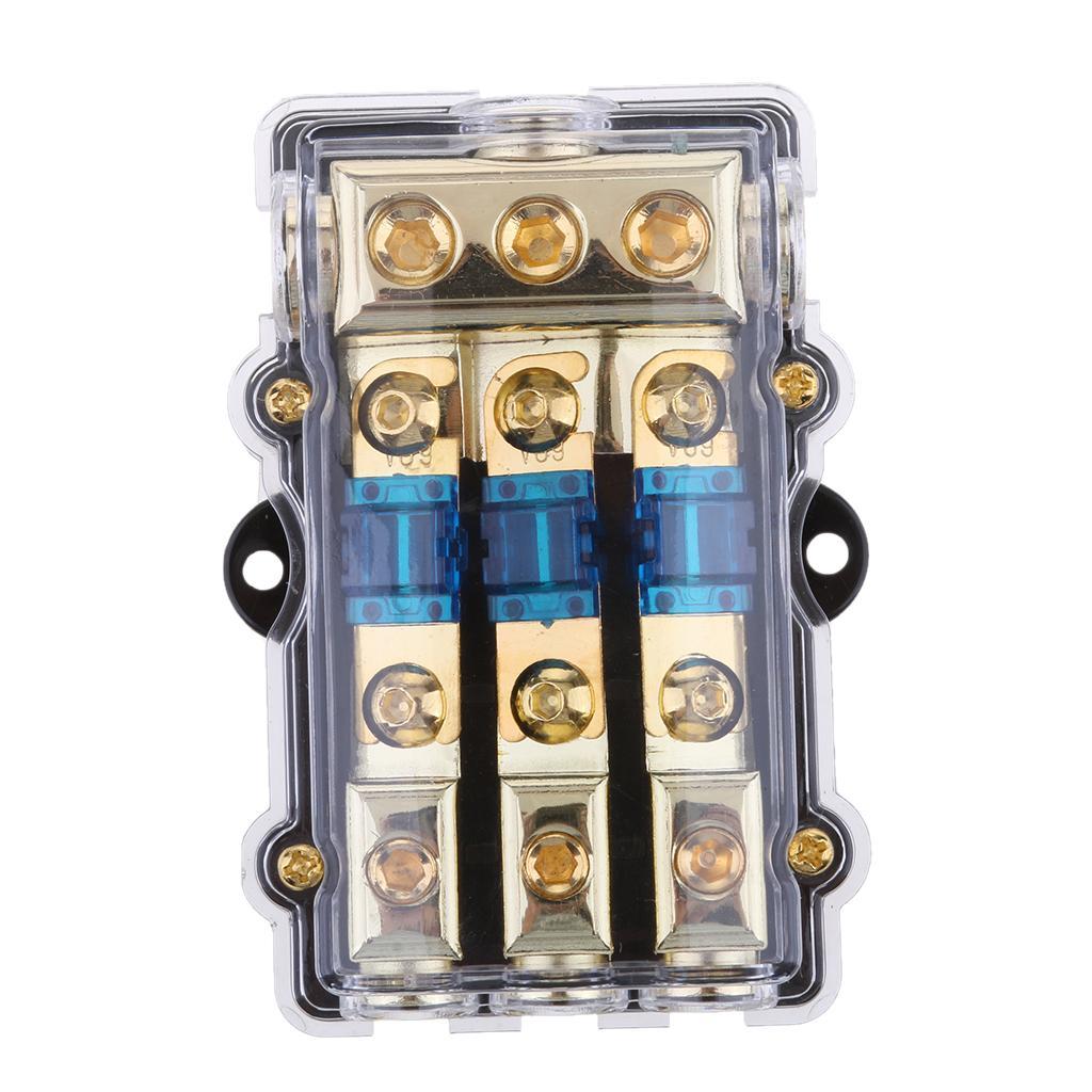 3 Way Power Distribution Block 4/8 AWG Gauge AGU Fuse Holder 60Amp