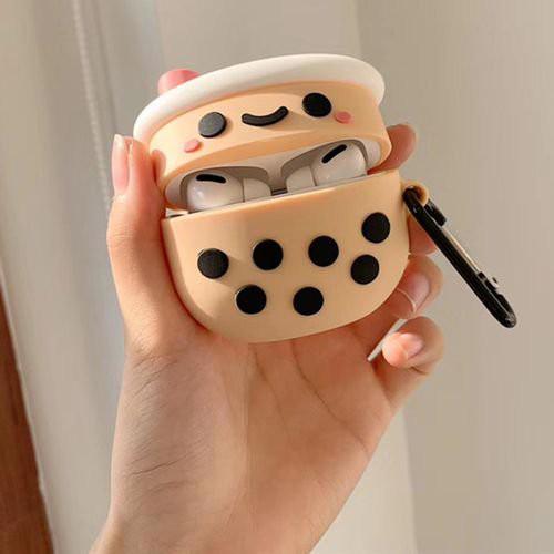 Vỏ Ốp Case dành cho Airpod Pro Ly Trà Sữa Kute chống va đập trầy xước có móc đeo