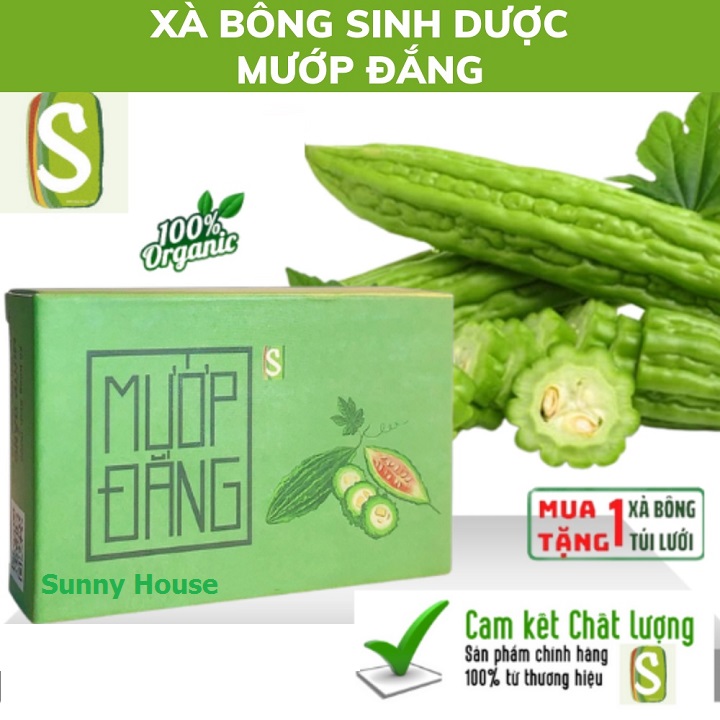 Xà bông Sinh Dược Mướp đắng, xà bông cục handmade 100gr, mẫu bao bì vẽ mộc, mùi tràm nhẹ, làm sạch diệt khuẩn hiệu quả, Mướp đắng theo YHCT có tính mát cho da