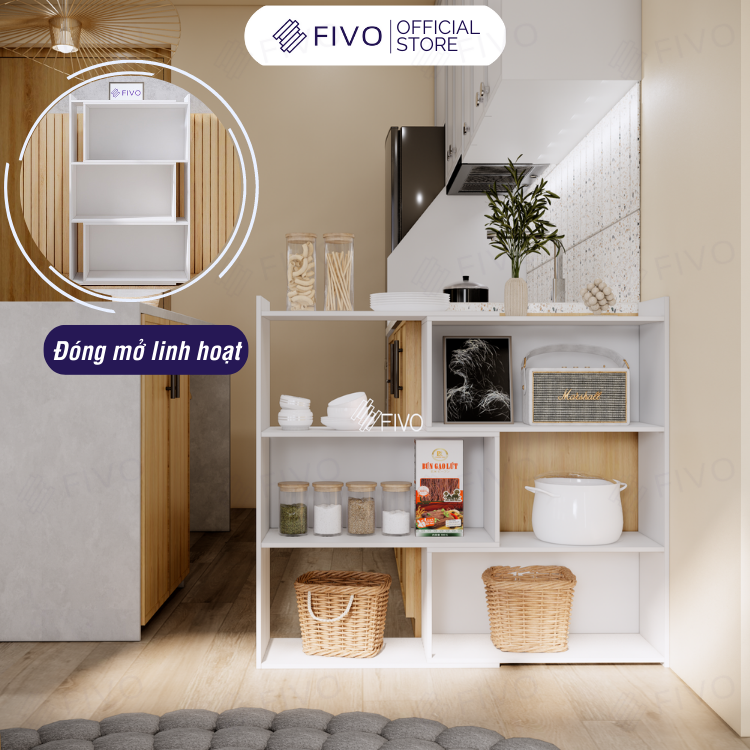 Kệ Gỗ Trang Trí Để Sàn FIVO FB71, Thiết Kế Thông Minh Có Thể Đóng Mở Tùy Thích, Phù Hợp Với Mọi Không Gian, Dễ Dàng Lắp Ráp - 3 Tầng