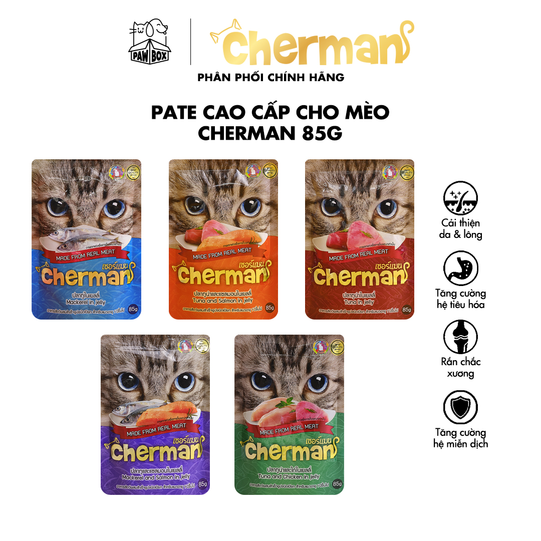 Combo 10 gói Pate cho mèo trưởng thành Cherman cao cấp nhập khẩu Thái Lan gói 85g