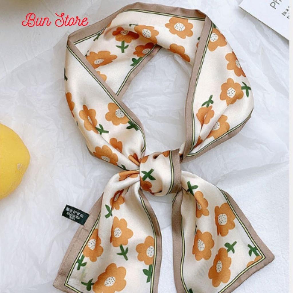 Băng Đô Lụa Thắt Nơ In Họa Tiết Hoa Phong Cách Hàn Quốc Cho Nữ- Khăn lụa thắt nơ buộc cổ Khăn Buộc túi xách