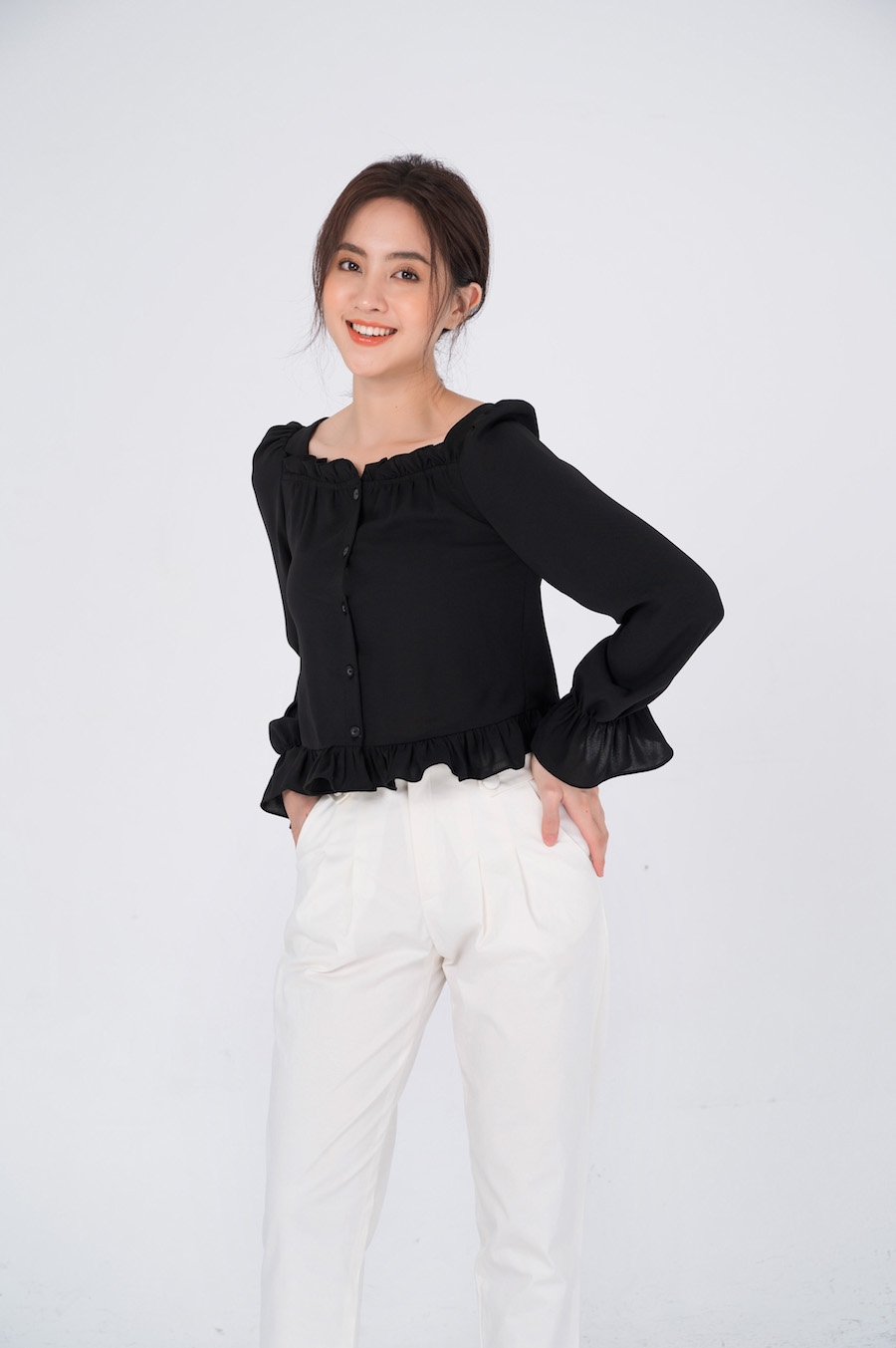 De Leah - Áo Cổ Vuông Kẹp Bèo Đ