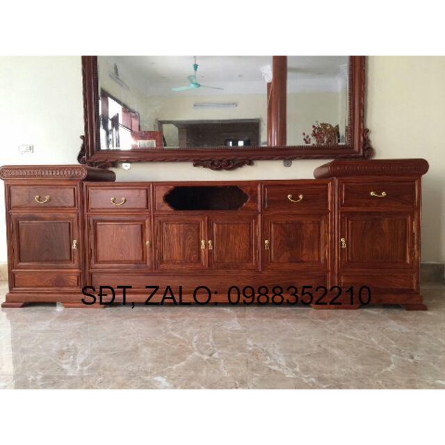 Kệ tivi gỗ gõ đỏ dài 2m4